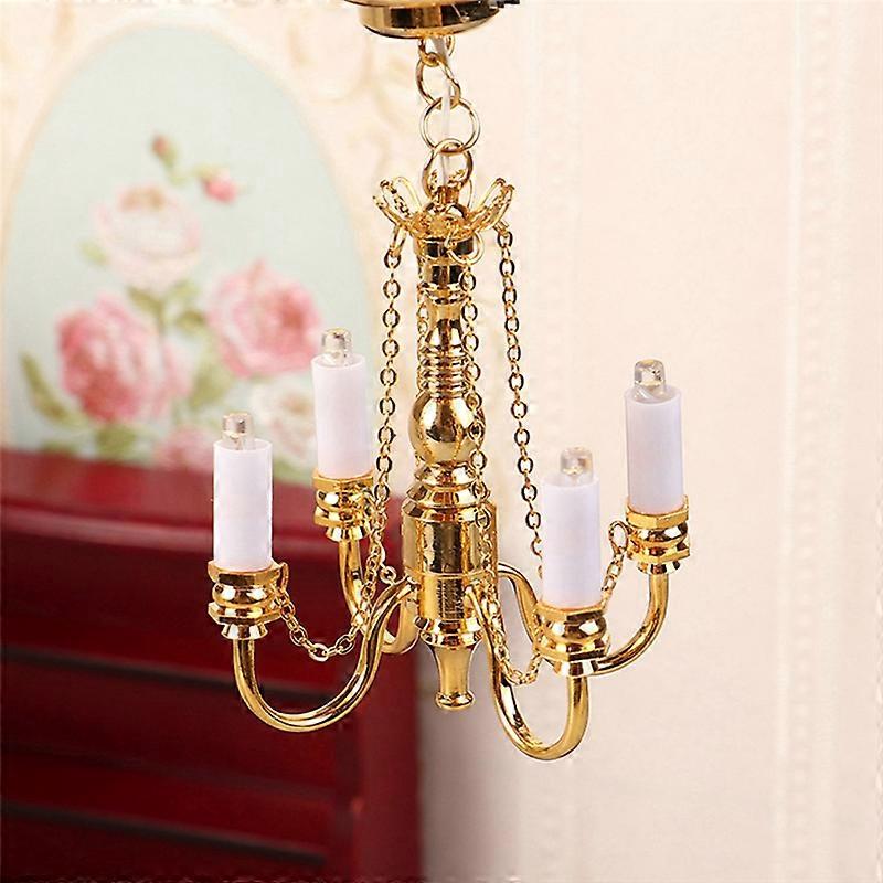 1:12 Dollhouse Mini 4 Arm Ceiling Lamp Chandelier LED Lamp