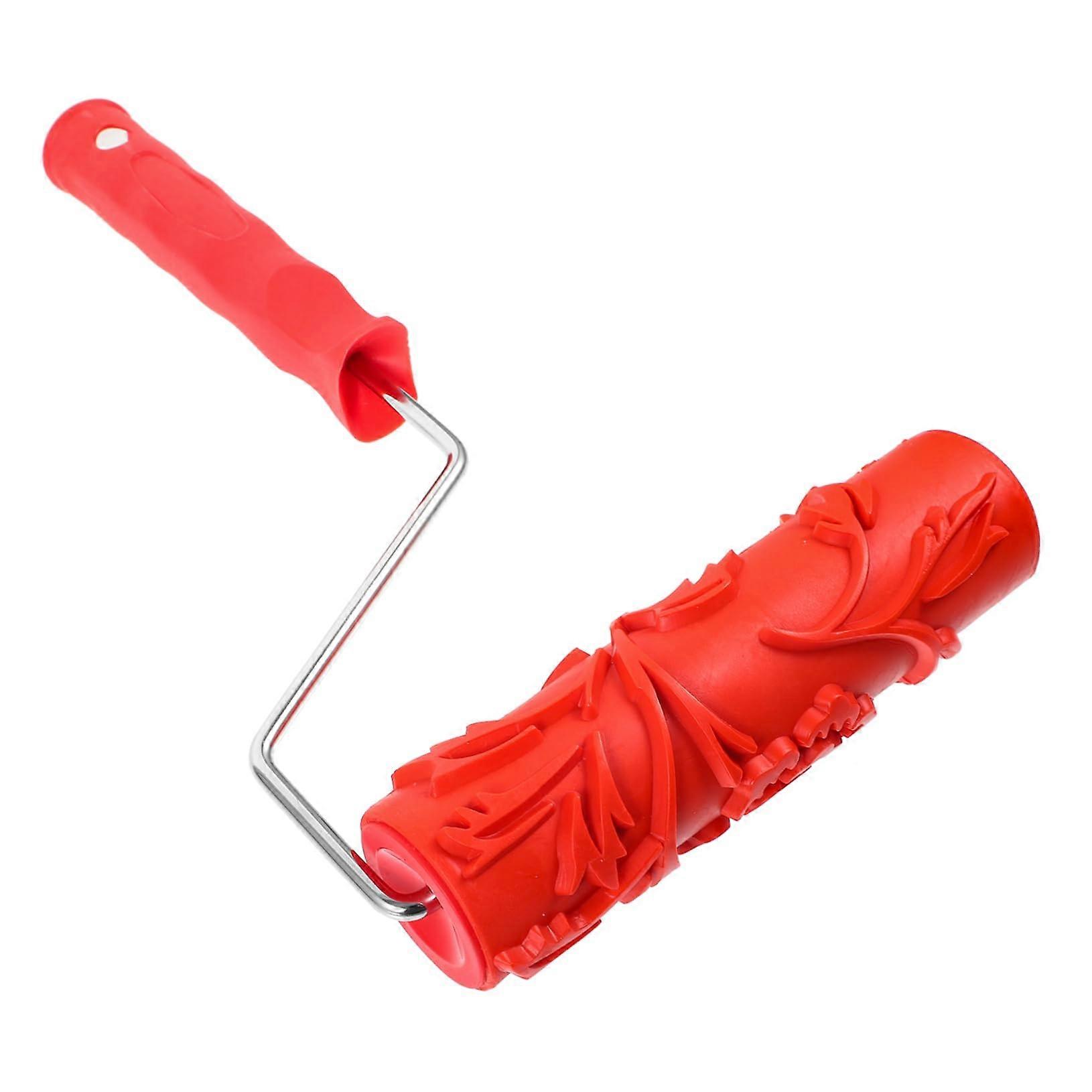 Textured paint roller with embossed rose pattern for DIY wall decoration, ergonomic handle for comfortable use and easy cleaning.