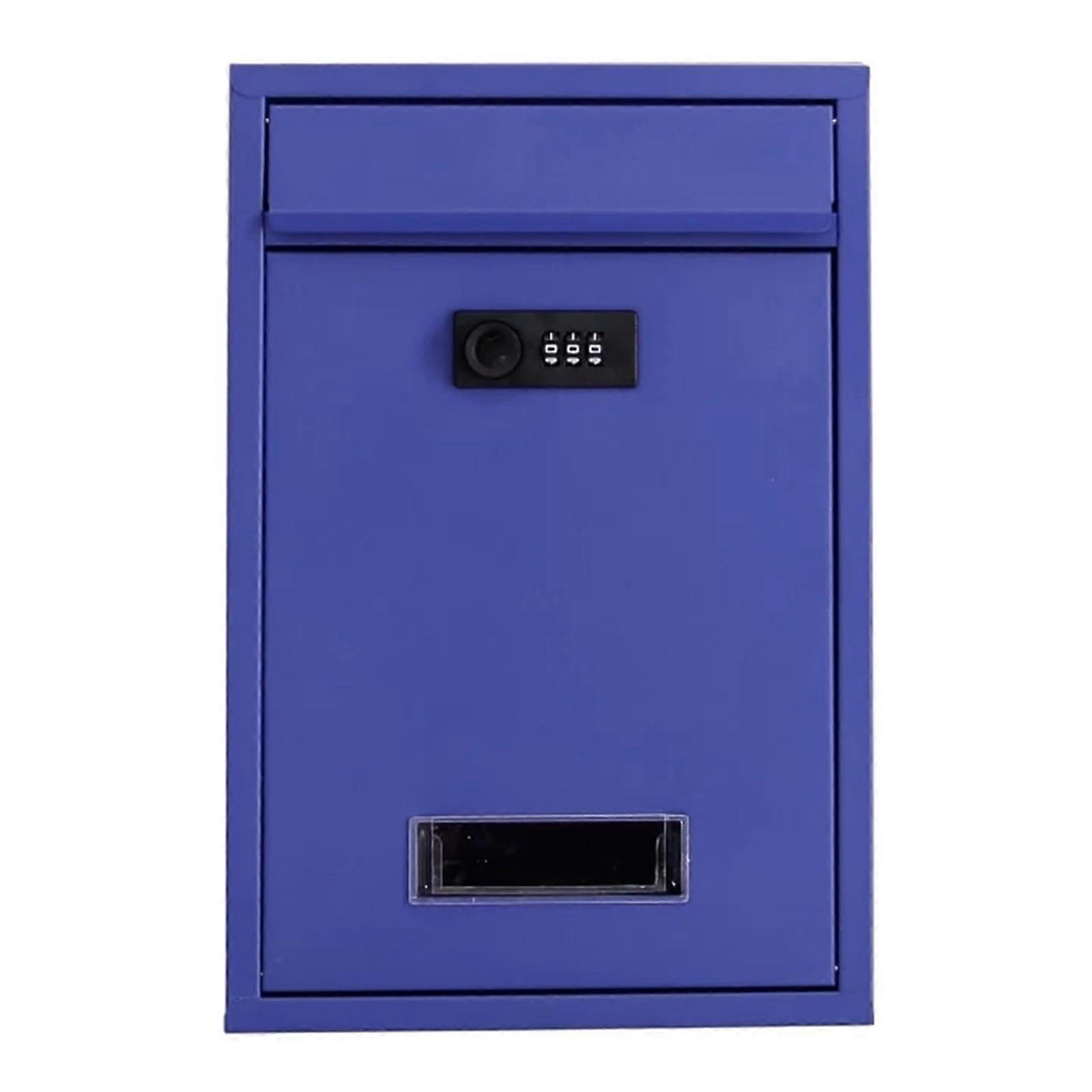Mailbox for Outdoor Use with Combination Lock, Large Blue Galvanised Iron Wall Postbox, Weatherproof and Spacious Design