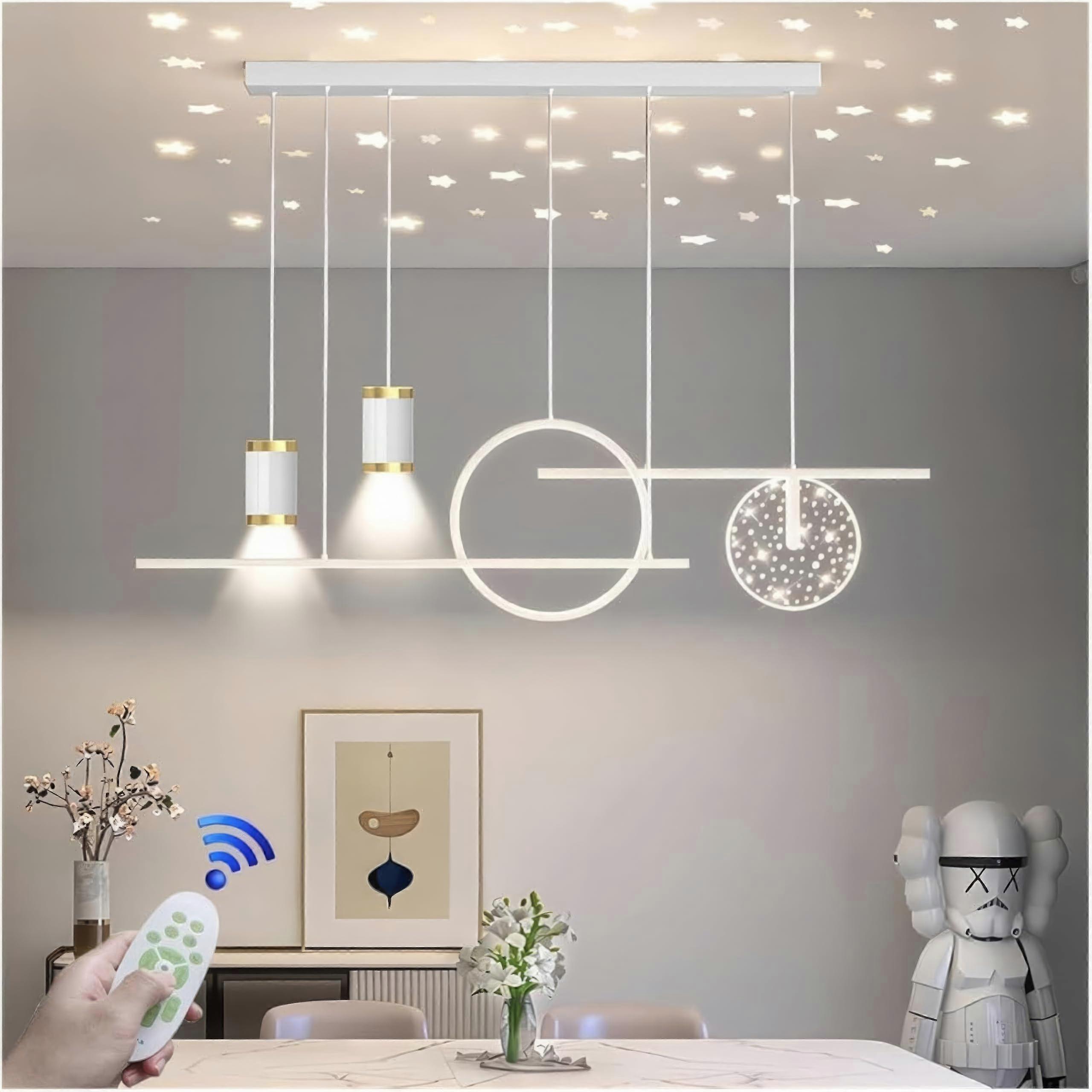 Pendant Light Dimmable LED Black Modern Height Adjustable with Remote Control (White, White L100/40W)