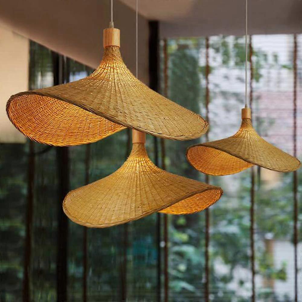Bamboo Pendant Light Retro Lamp E27 Vintage Adjustable Rattan Lampshade 30cm