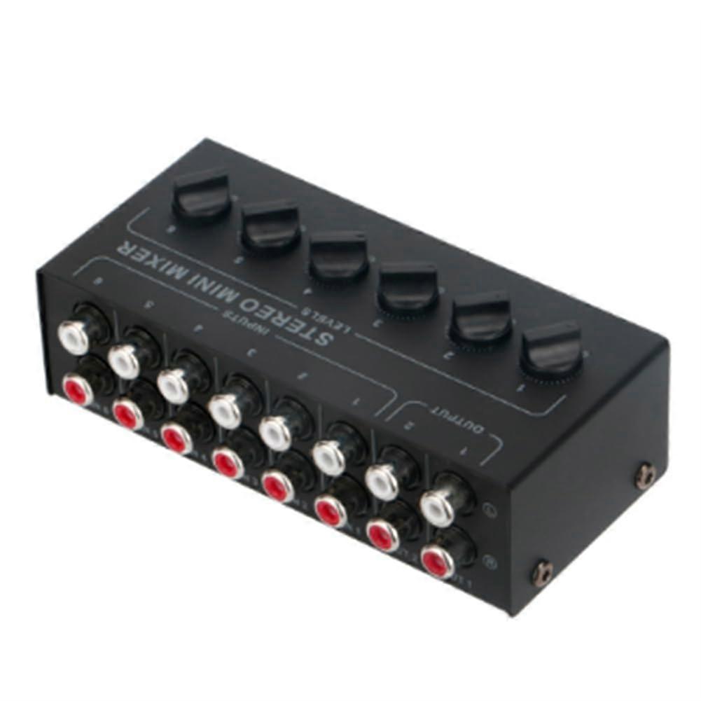 Passive Stereo Mixer with 6 Channels, Mini Audio Mixer, Portable Sound Mixer, RCA Input, Extremely Low Noise for Live Studio, Easy Installation