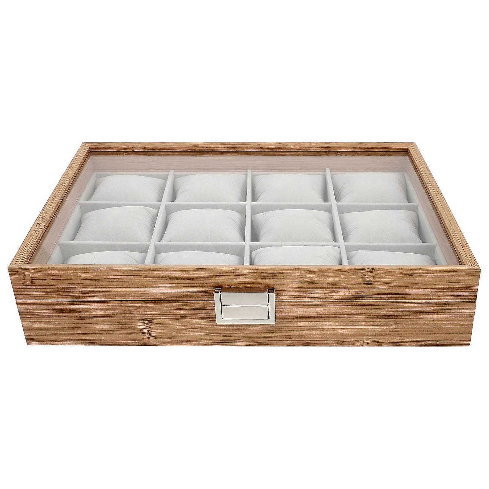 Durable Watch Organizer Box with 12 Large Slots and Softer Pillows for Storage Use Chocolate Color