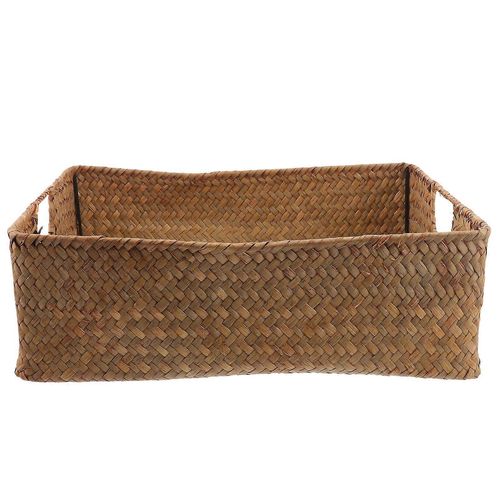 Hand Woven Natural Seaweed Basket For Home Organization 39X29X13CM Yellow Storage