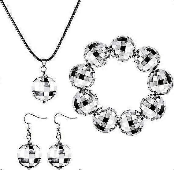70s Disco Ball Accessori Set, Specchio Disco Ball Collana Orecchini E Bracciale