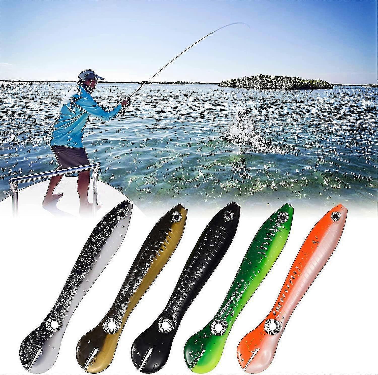 Bionic Fiske Lokke Soft Fiske Lure Set, Slow Sinking Bionic Svømming Lokker, Fiskeutstyr for saltvann ferskvann (5 stk, flerfarget)