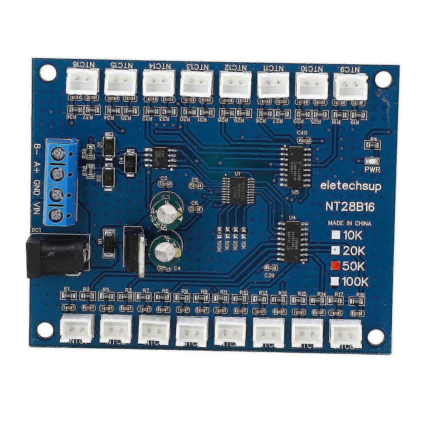 Temperature Sensor Module 16 Channels RS485 20 to +125 Temp Measurement Board for B3950 1% NTC 50K 5K500K