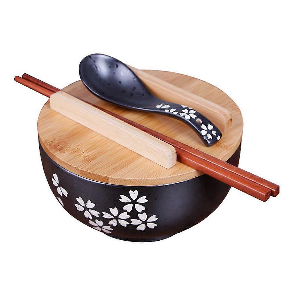Ceramic Noodle Bowl with Cover for Home Use Assorted Color 1 Set Ideal for Soups Noodles and Salads