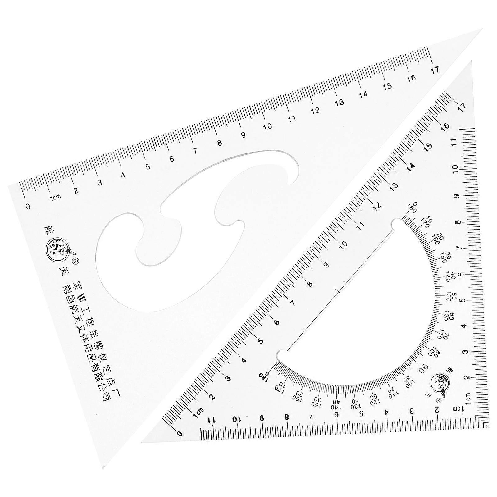 2pcs Triangle Ruler Set Drafting Measuring Tool with Right Angle Protractor Drawing Ruler
