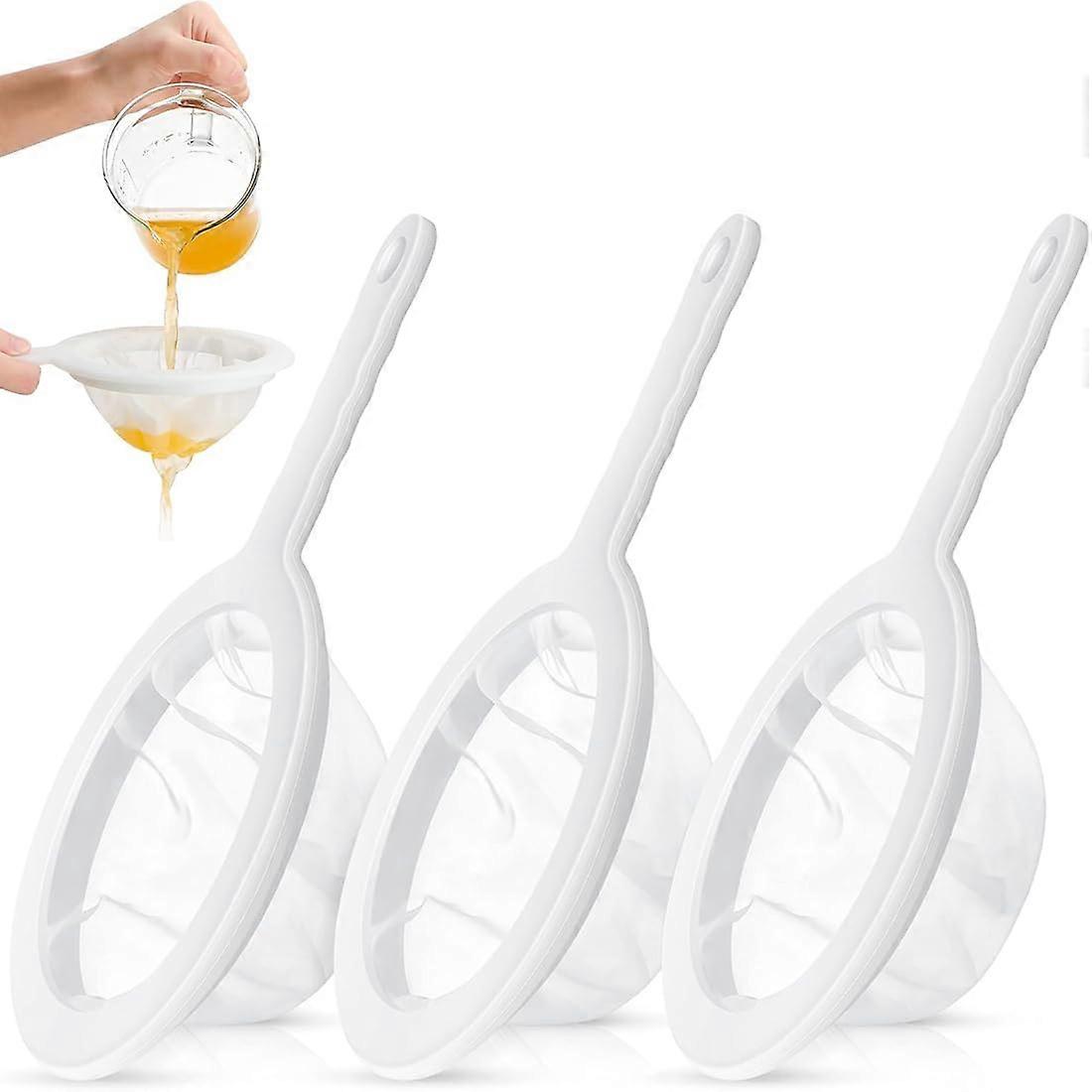 Fine Sieve Pack of 3, 100/200/400 Mesh Kitchen Strainer with Non-Slip Plastic Handles for Juicing, Milk, and Coffee