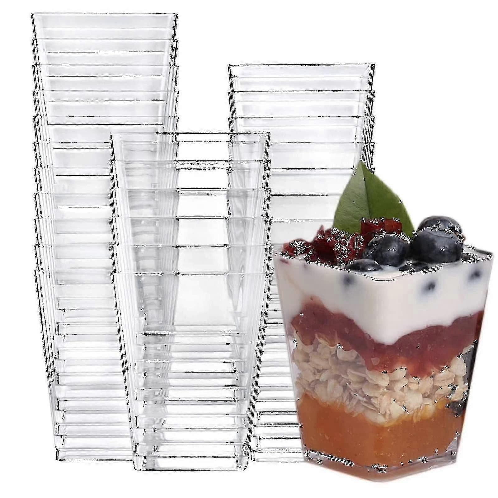 50-Piece Reusable Dessert Cup Set  Square Plastic Cups with Lids & Spoons