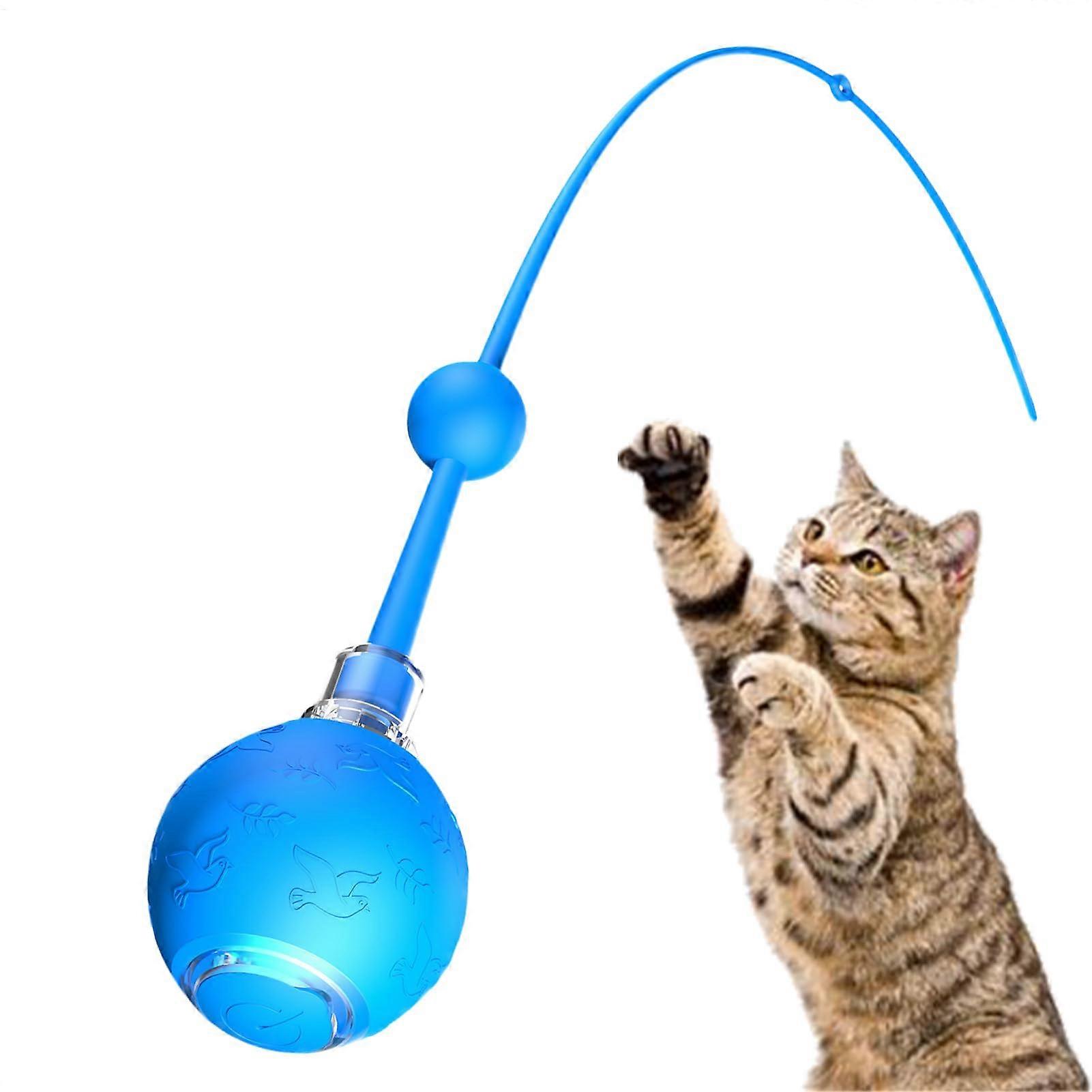 Electric Cat Ball 3 Modes Interactive Cat Toy Ball With Tail Rechargeable Indoor Outdoor Pet Training Blue