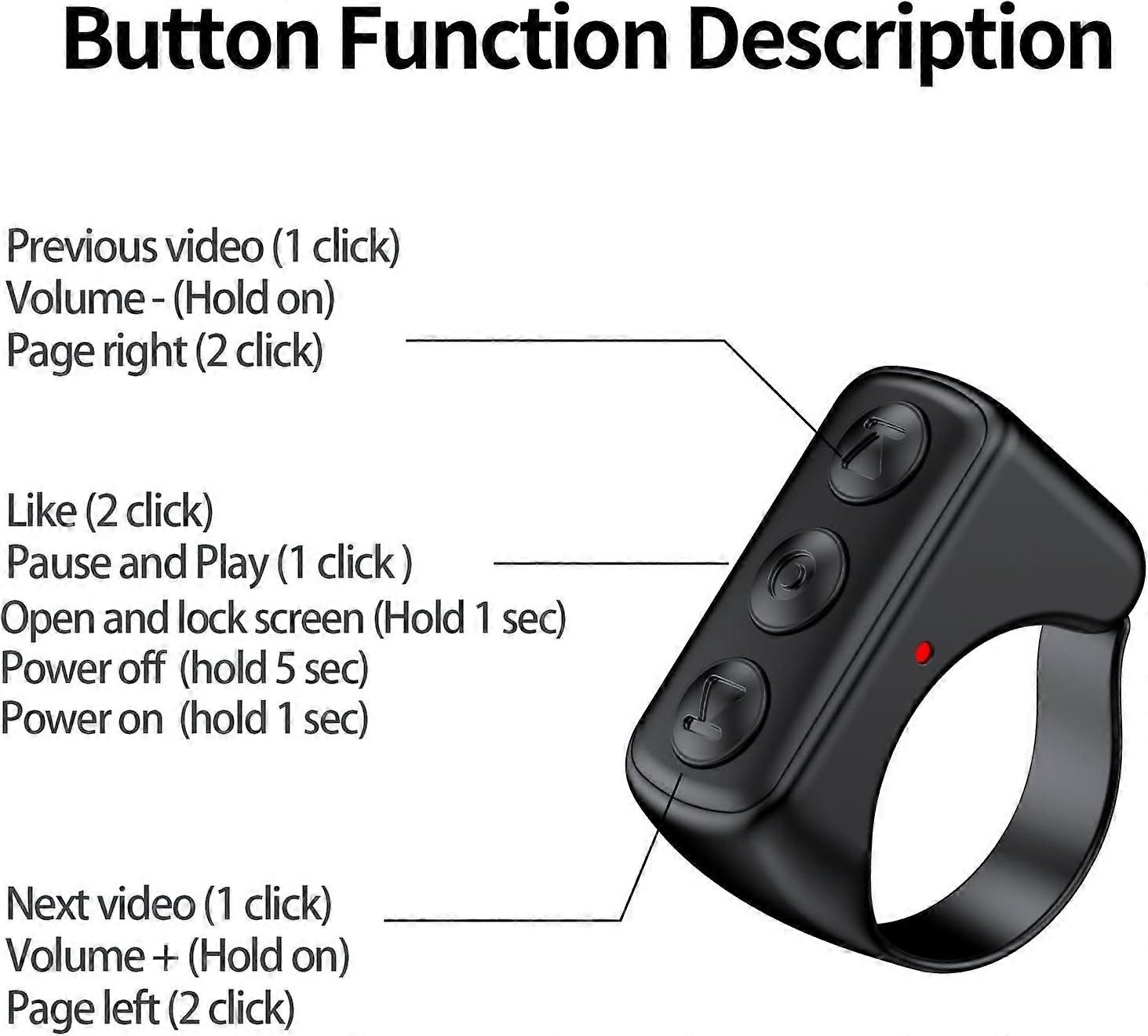 Remote Control Scrolling Ring Bluetooth Shutter Remote For Phone Camera Black