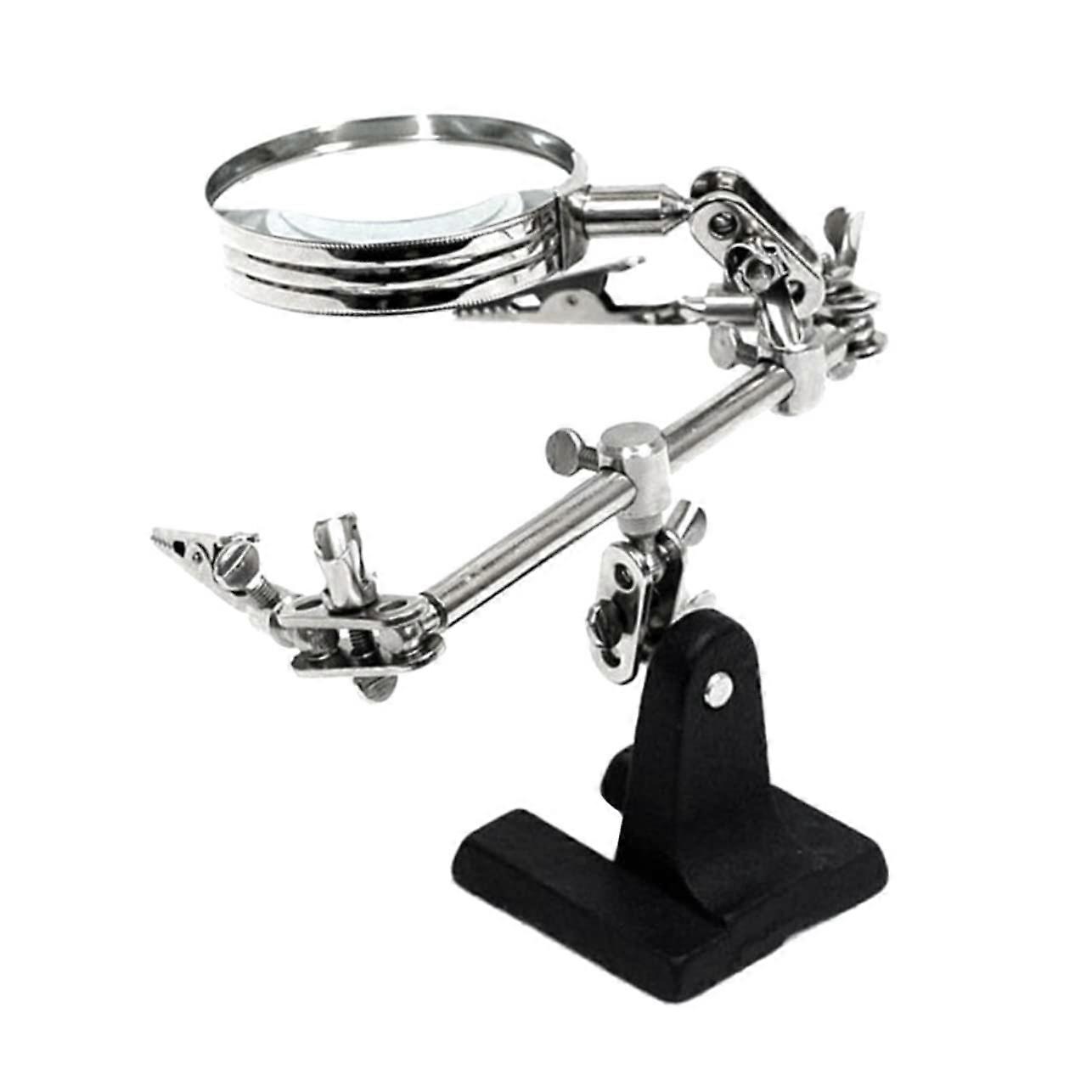 1 set of magnifying glass helper clips with additional attachable magnifier, magnification tools, magnifying glass with stand, black