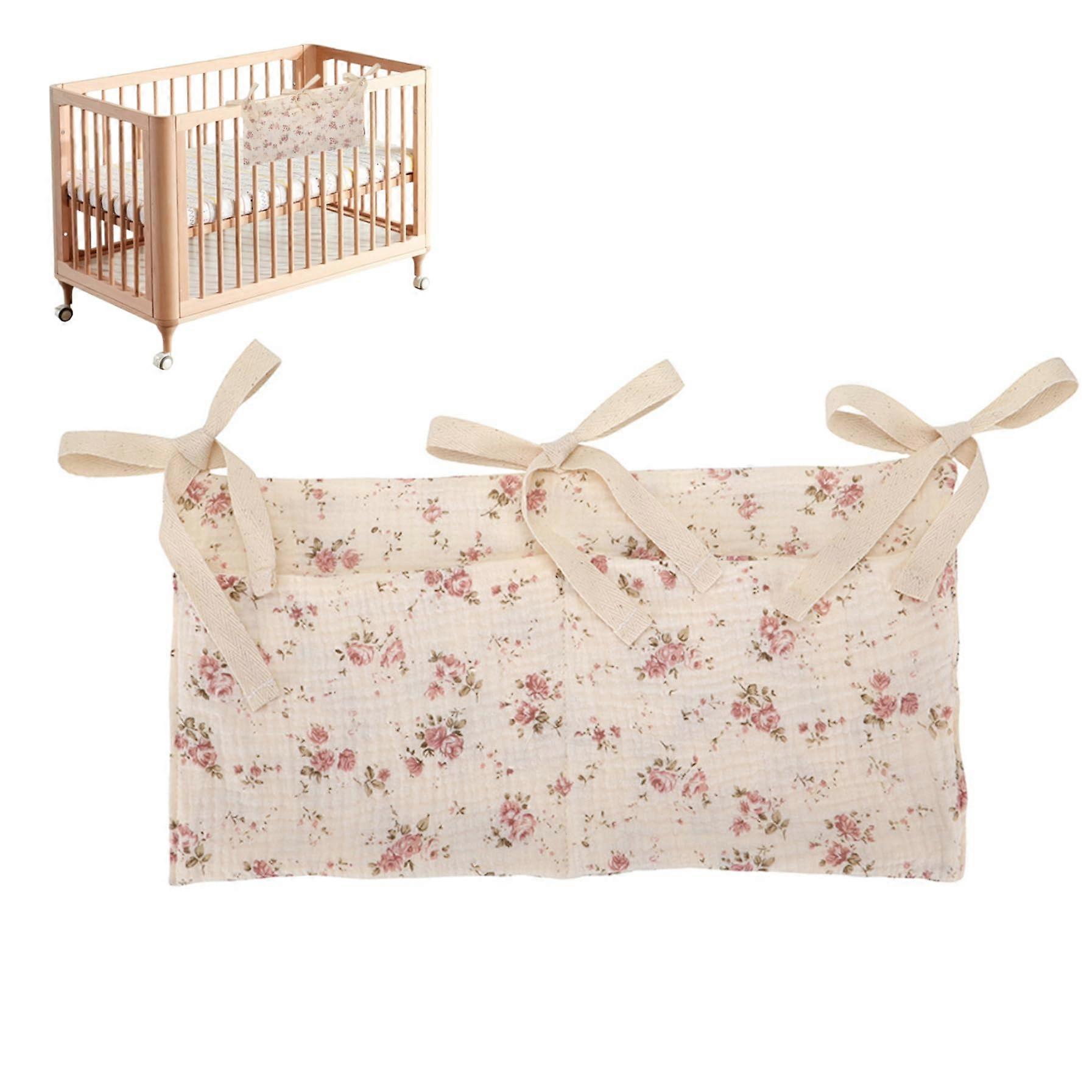 Hanging Wipe Caddy with 2 Pocket Crib Organizer, Floral Pattern Storage Solution for Home and Daycare