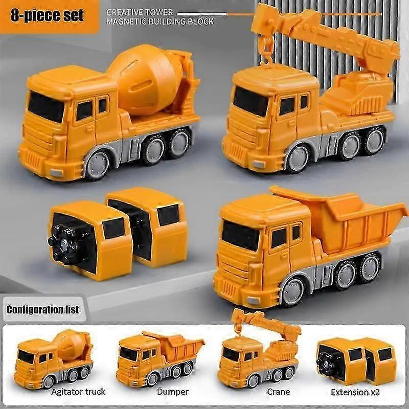 8pcs Magnetic Transformer Engineering Vehicle Assembly Playset Multi-functional Combination Transform Robot Toys
