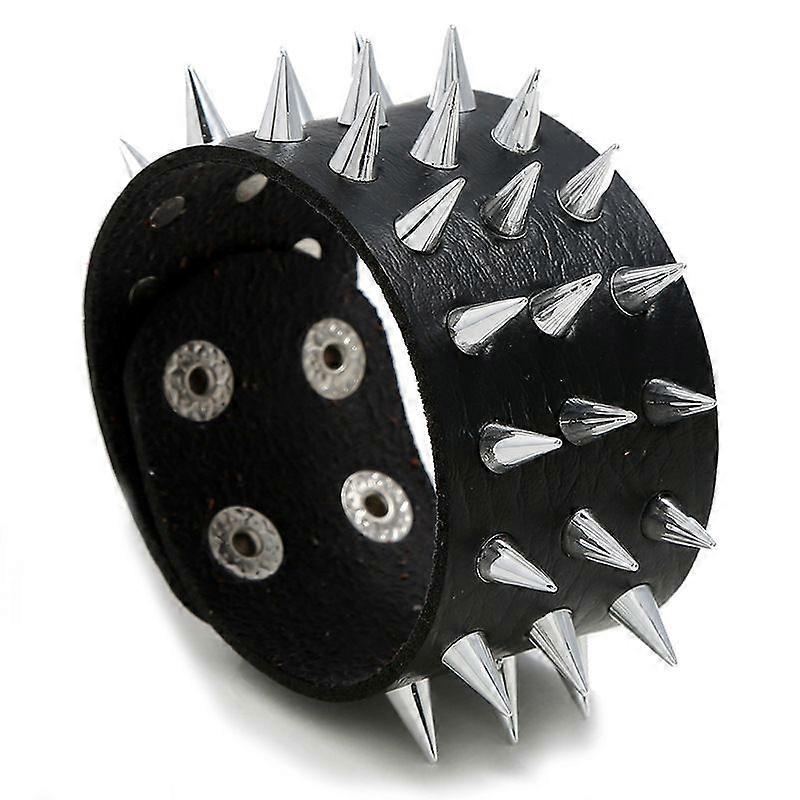 Three-row pointed cone rivet bracelet -  Three-row pointed rivet leather bracelet -  Three-row pointed rivet men's bracelet