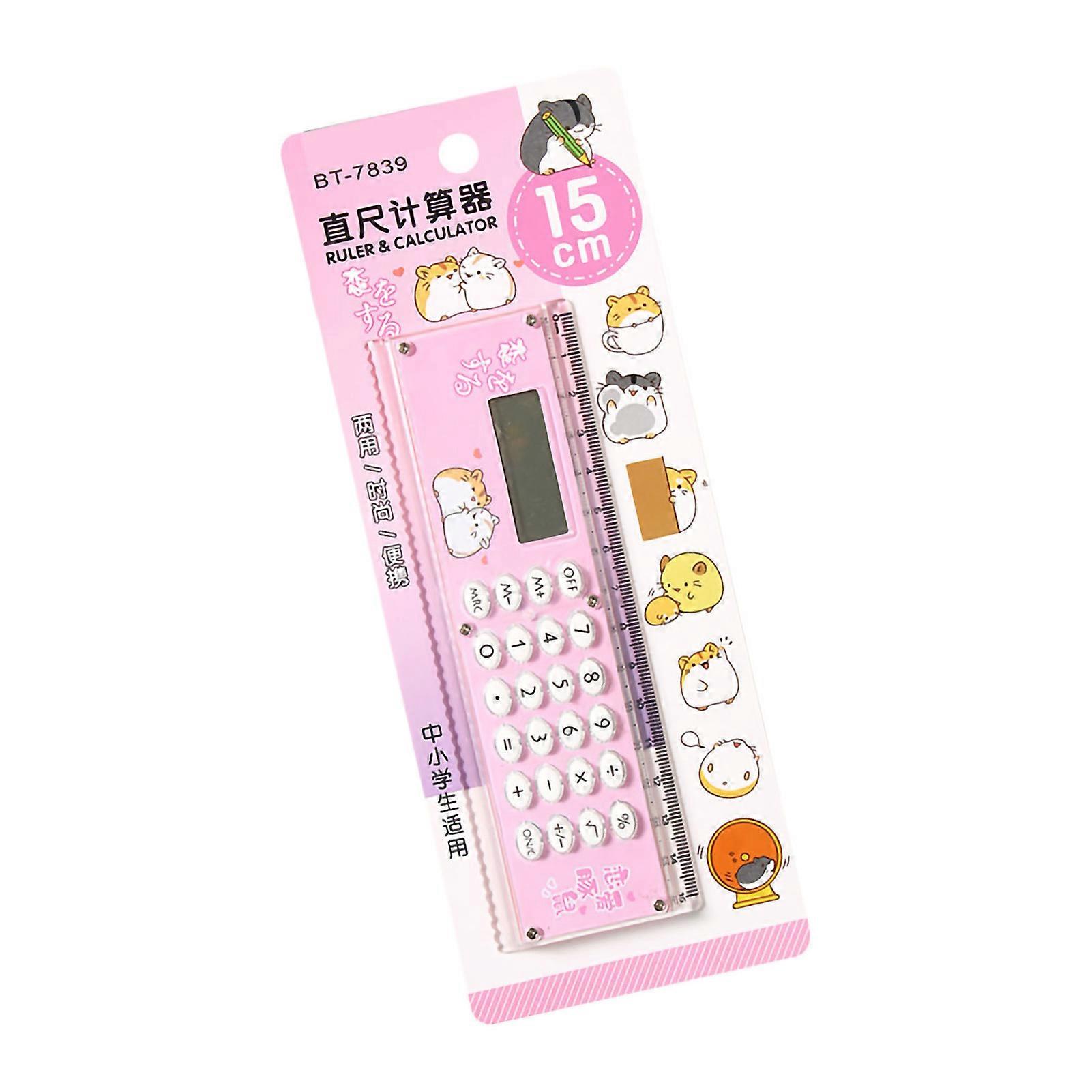 Small Calculator Stylish Cute Ruler Portable Acrylic Material Silicone Keys External Battery Calculation Tool Pink