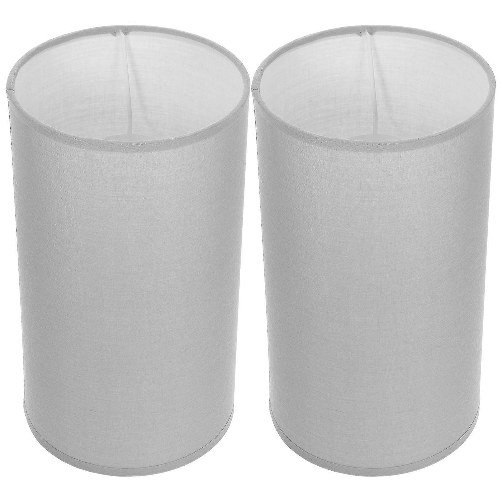 Grey Cloth Lampshade Replacement for Table Lamp Accessory 2Pcs Cylinder Style