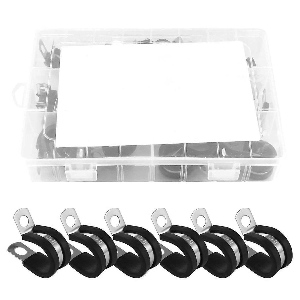 42pcs Stainless Steel Cable Clamps with Rubber Cushion – Durable Metal Clamps for Automotive, Industrial Wiring & Cable Management
