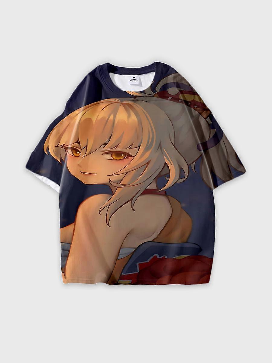 T-shirt round neck Role Pattern loose short sleeve D337