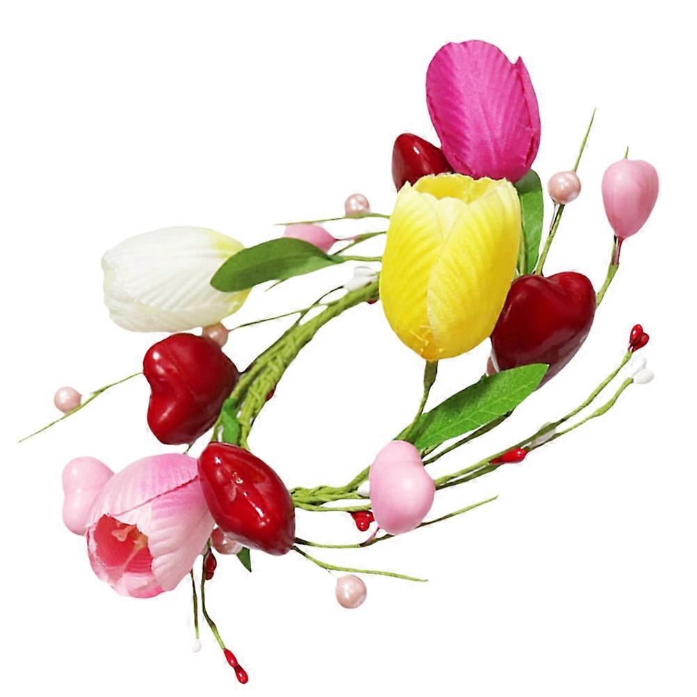 Elegant Floral Candle Ring with Artificial Flowers and Greenery for Decorative Table Centerpieces 12.5 Inches