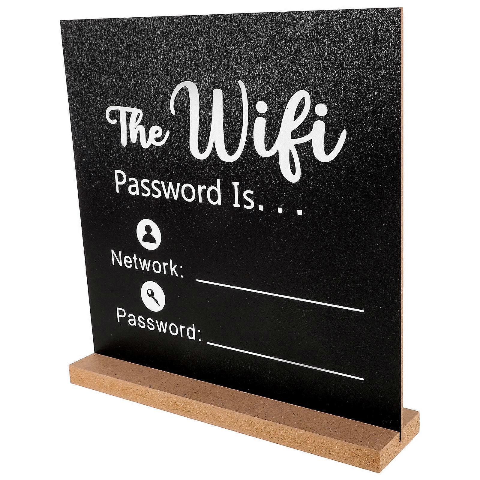 WiFi Password Sign Wooden Display Plaque Writable Erasable for Home Decor Black 8.5 x 5.5 Inches