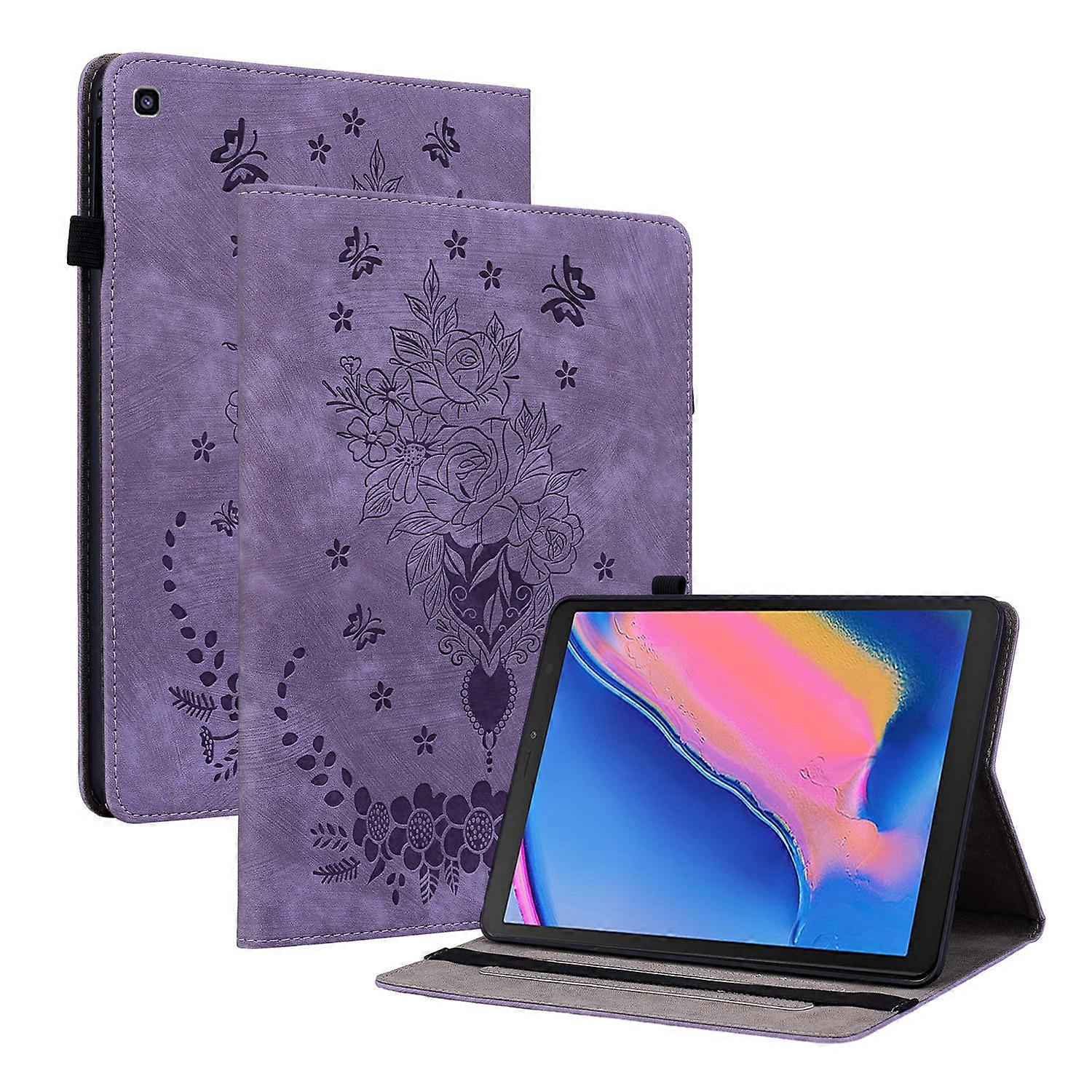 TKdaddy Για Samsung Galaxy Tab A 8.0 (2019) SM-T290 (Wi-Fi) SM-T295 (LTE) PU Δερμάτινη θήκη κάρτας Shell Imprinted Tablet Stand Case Μωβ