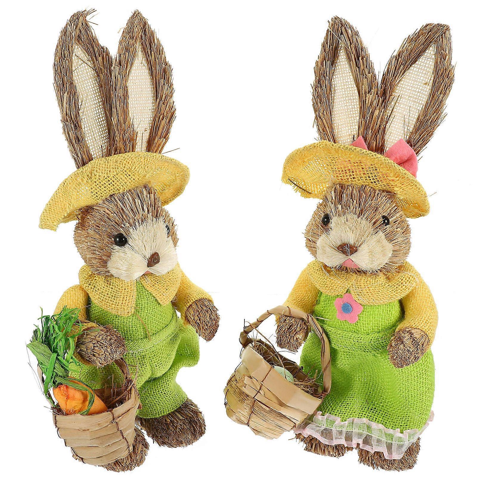 Here's a refined and engaging product description based on the title you provided:
**2pcs Handwoven Straw Bunny Figurines – Lightweight Statues