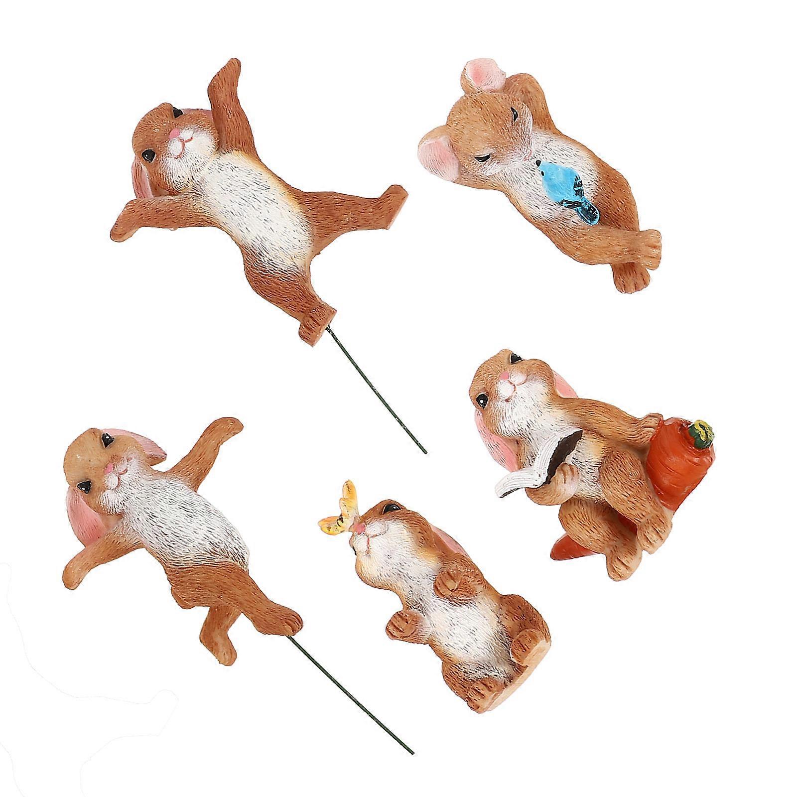 5 قطع الراتنج الحرفية الأرنب حديقة الحلي ، تماثيل لزخرفة فناء الشرفة ، زينة مشهد مصغرة إبداعية مع صنعة جميلة