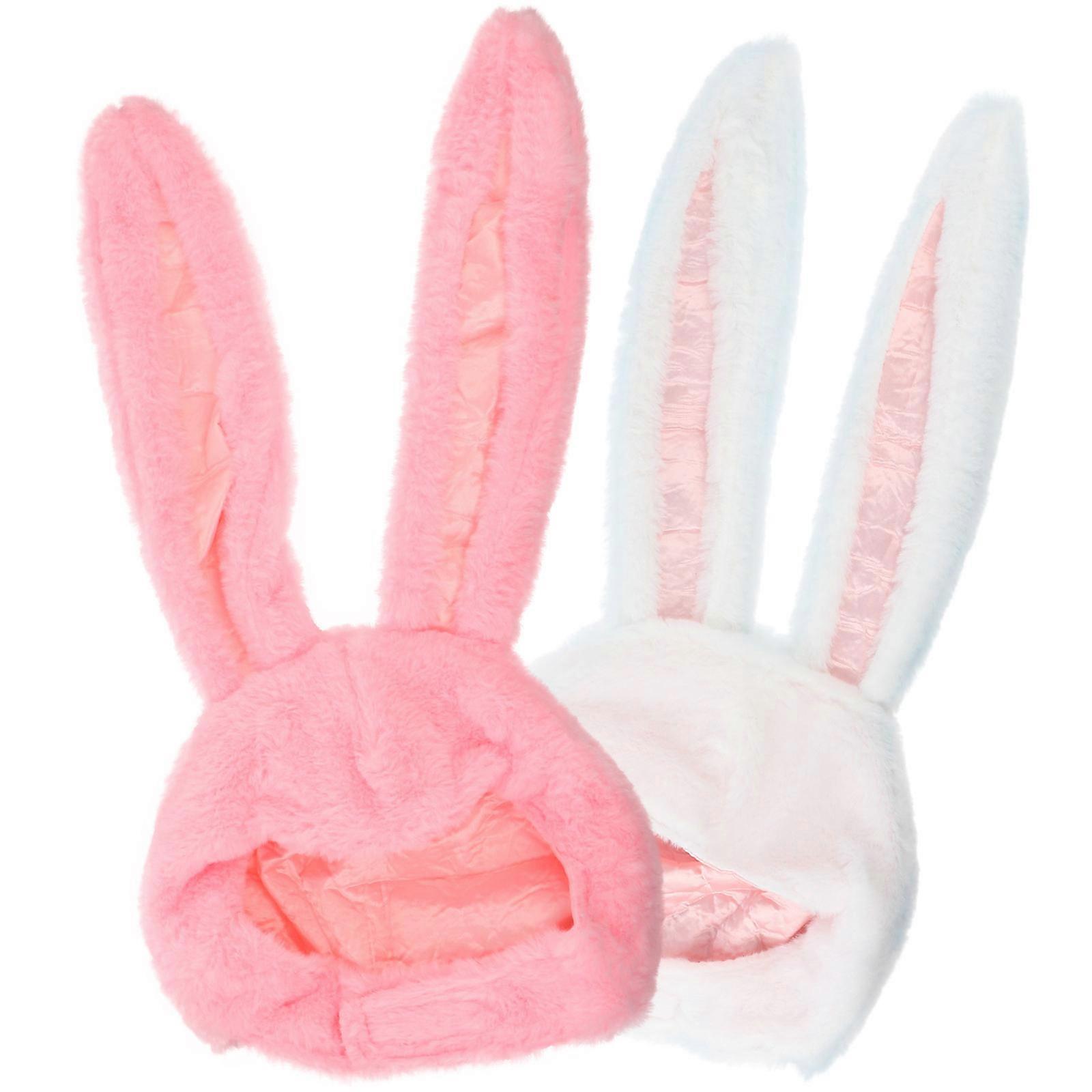 Bunny Ear Cap 2Pcs Photo Props for Girls Cute Rabbit Ear Hats in Pink and White