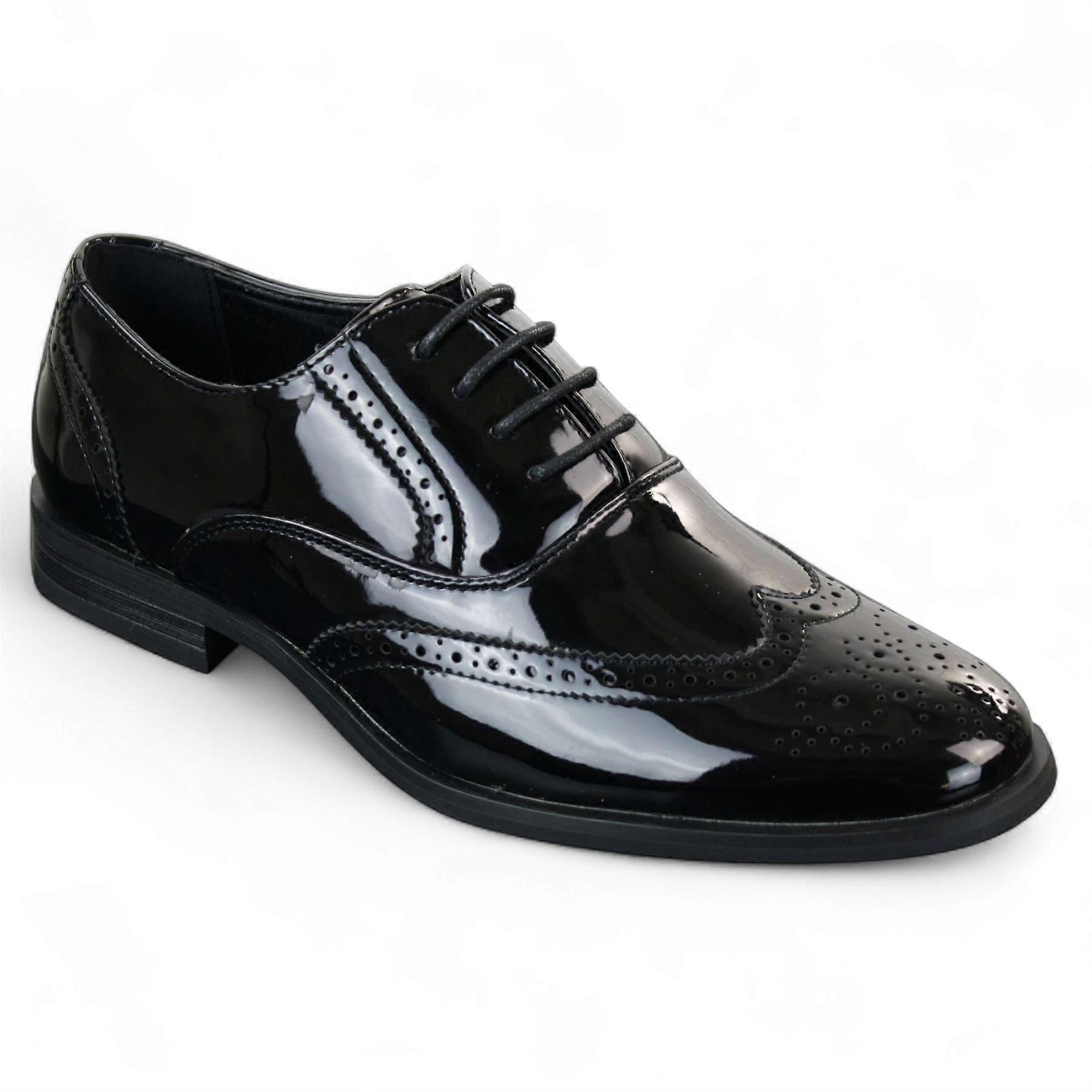 رجالي براءة اختراع برباط أسود Brogues الذكية لامعة حزب اللباس أحذية