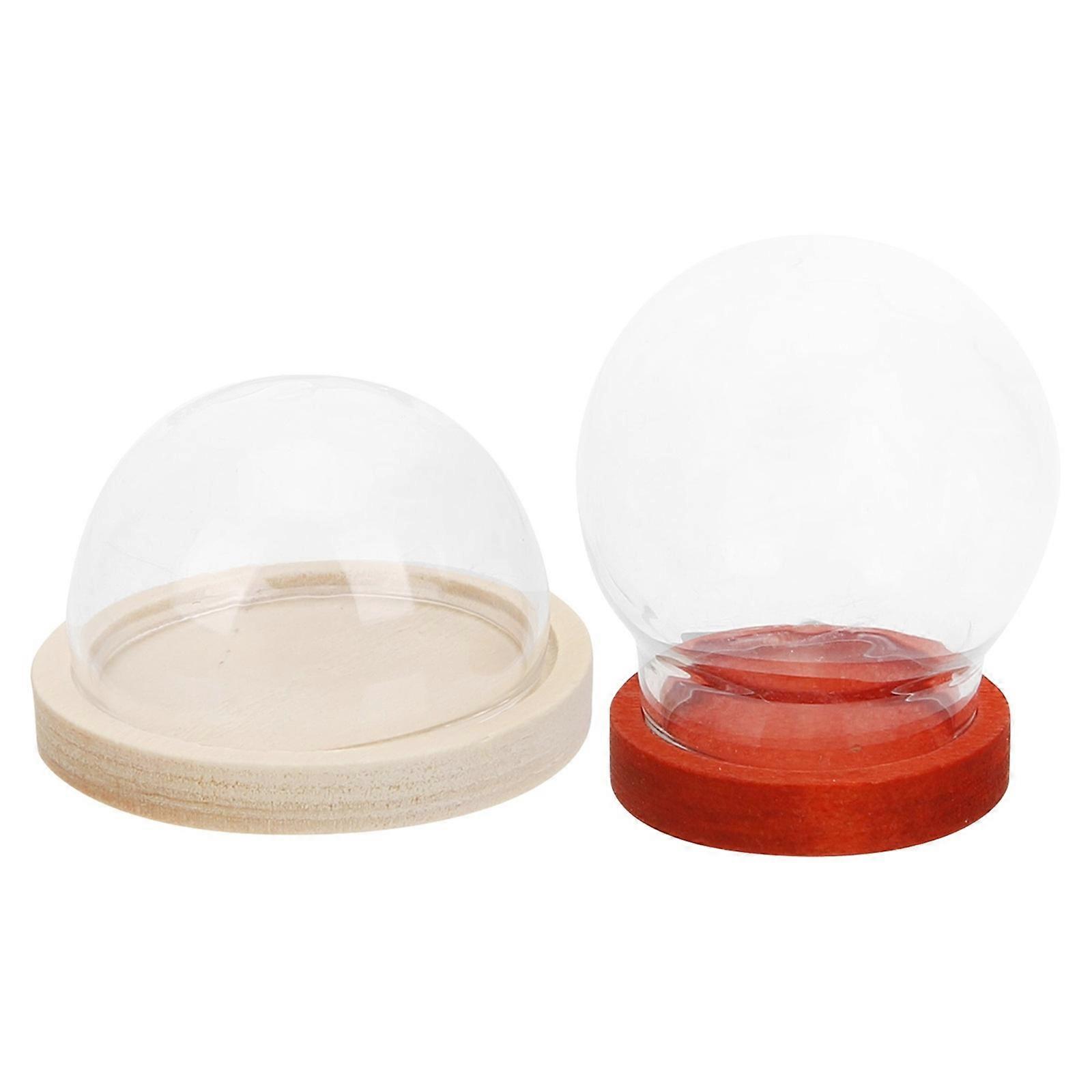 Glass Display Dome with Wooden Base – 2pcs Set for Home Decor, Showcase for Artificial Flowers, Tabletop Ornament for Office and Dining