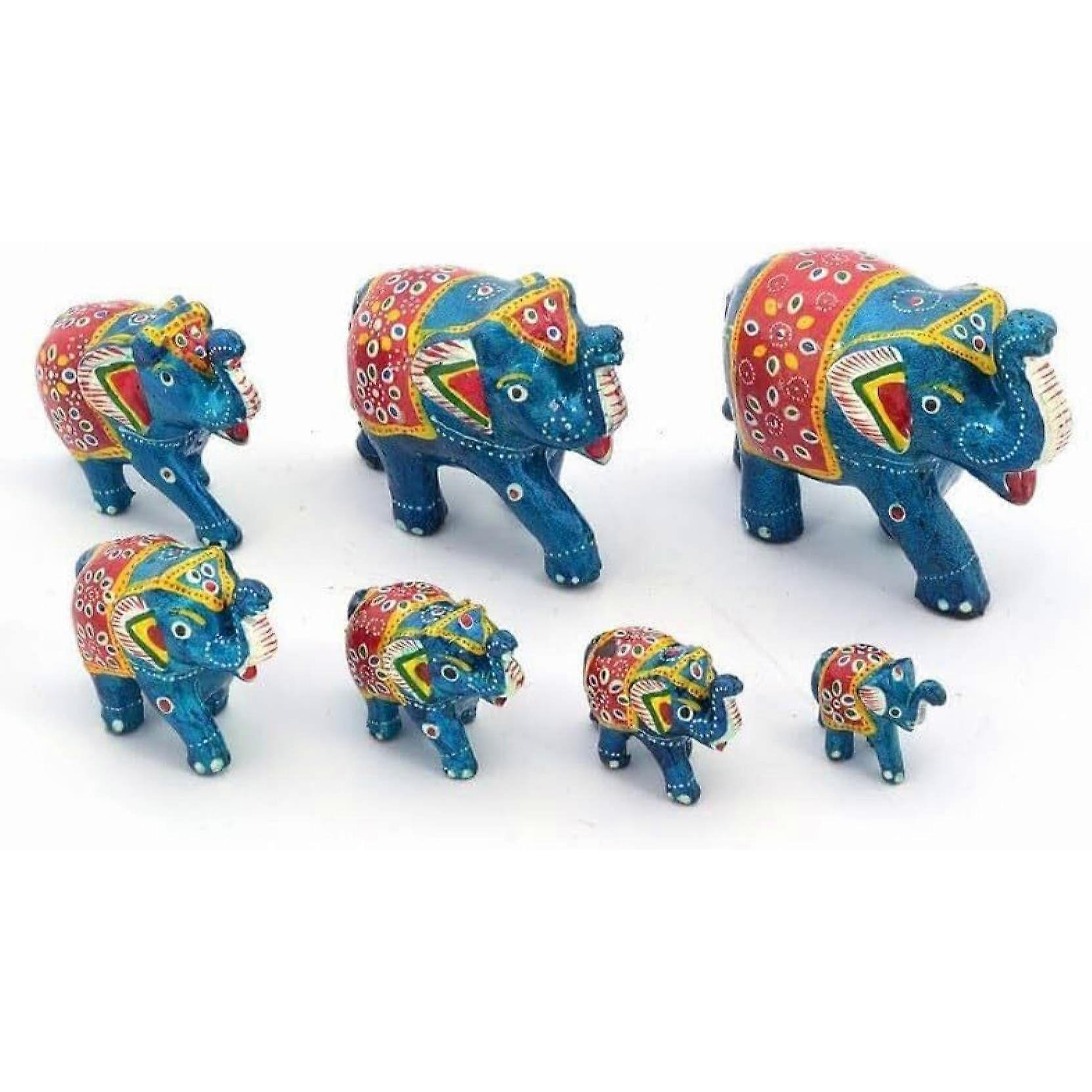 Elephant Sequence 7 Pieces Kanha Ji Pooja Room & Gifted Item For Home Decorative Showpiece - 10 cm  (Paper Mache, Light Blue)