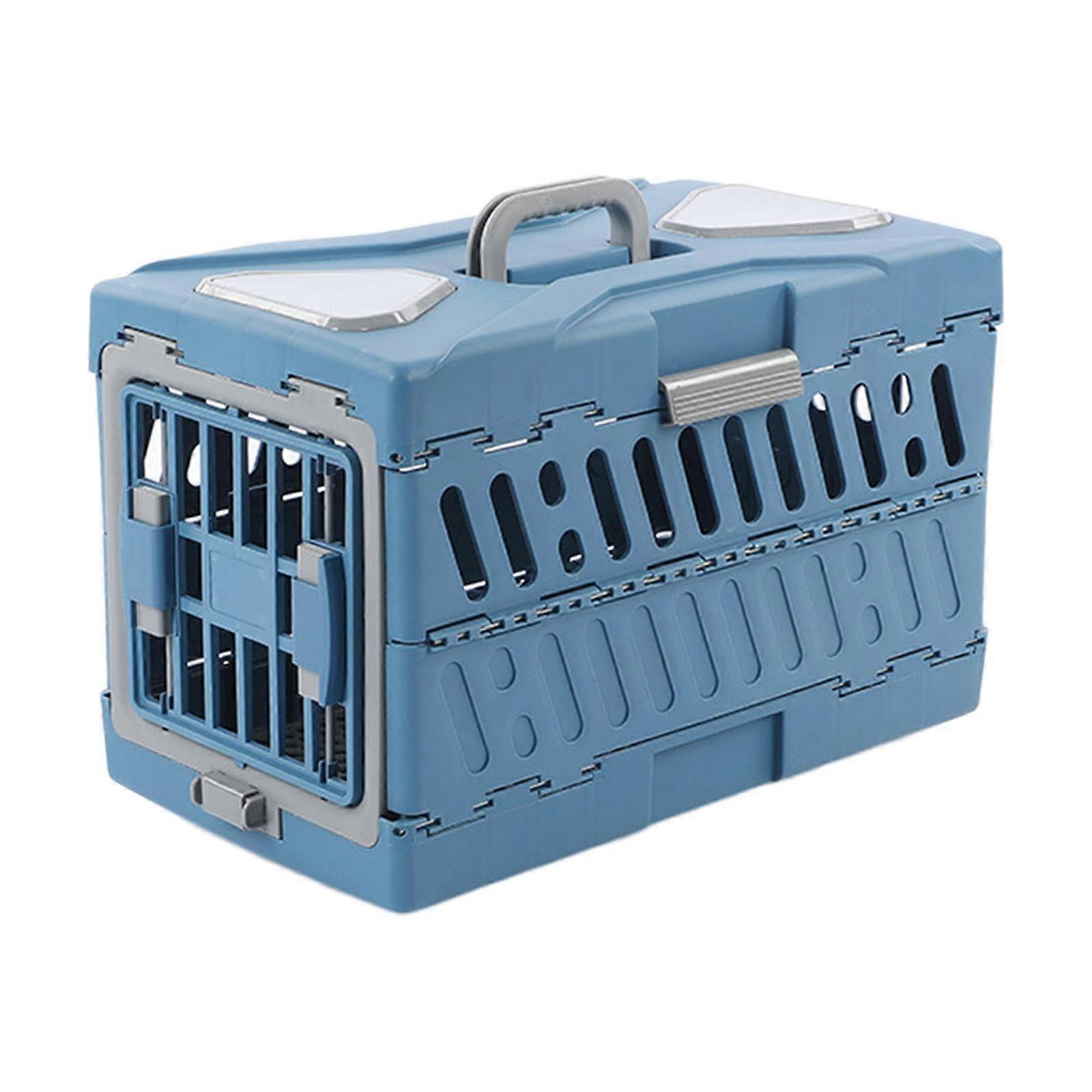 Foldable puppy crate, portable, collapsible, sturdy cat carrier, travel cage for kittens, rabbits, blue