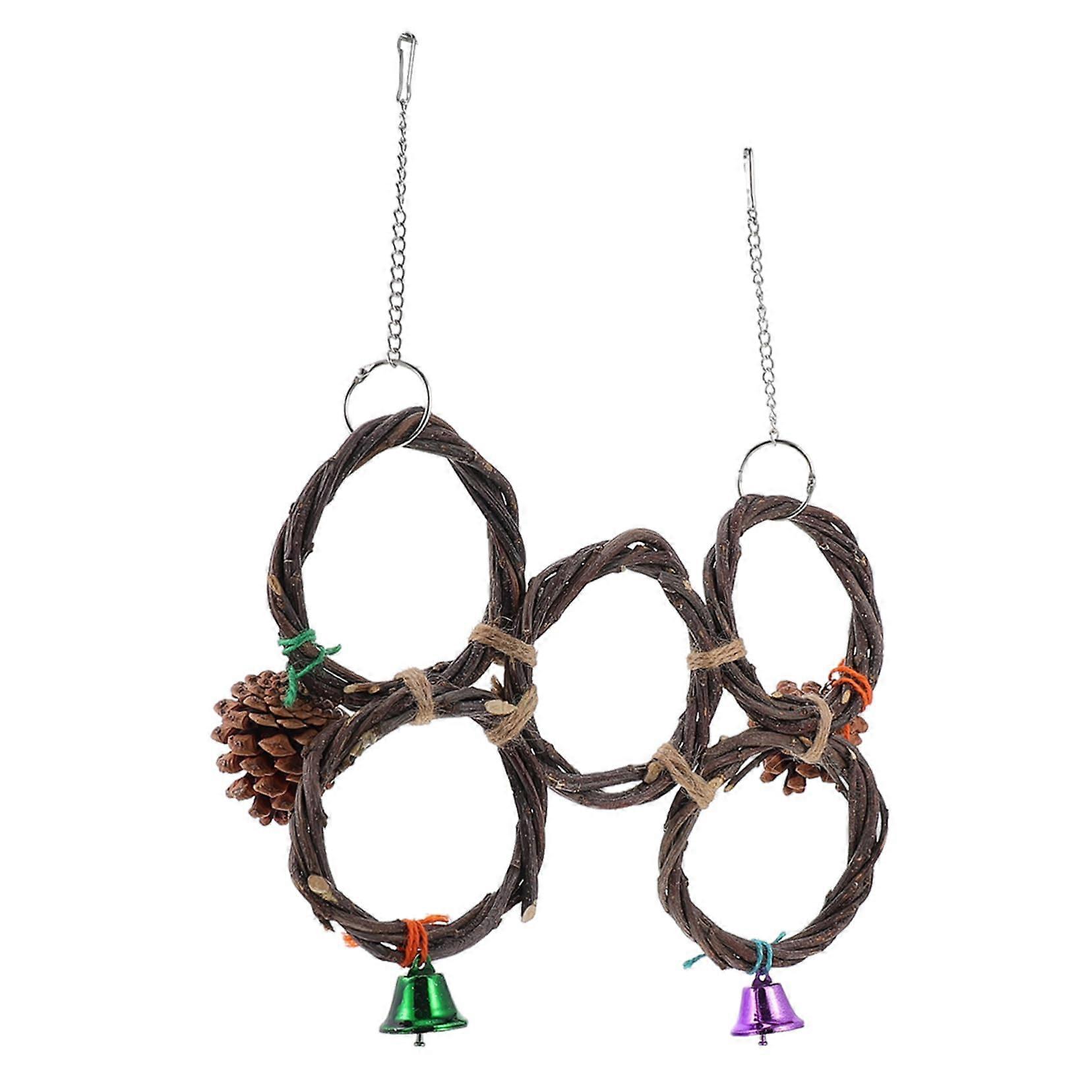 Nageringe Papagei Hanging Ring Feeder For Birds, Brown Wooden Cage Toy, Parrot Ring Feeder, 31x23x1 cm