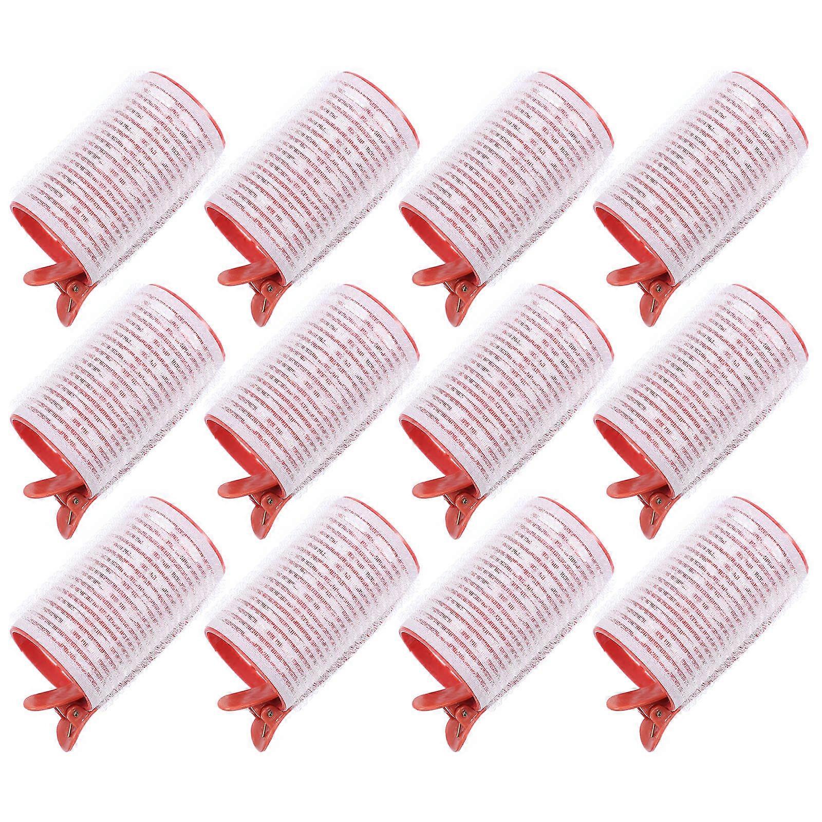 12pcs Red Hair Root Curlers for Home Styling Tool PP Hair Rollers Clips for Easy Bangs