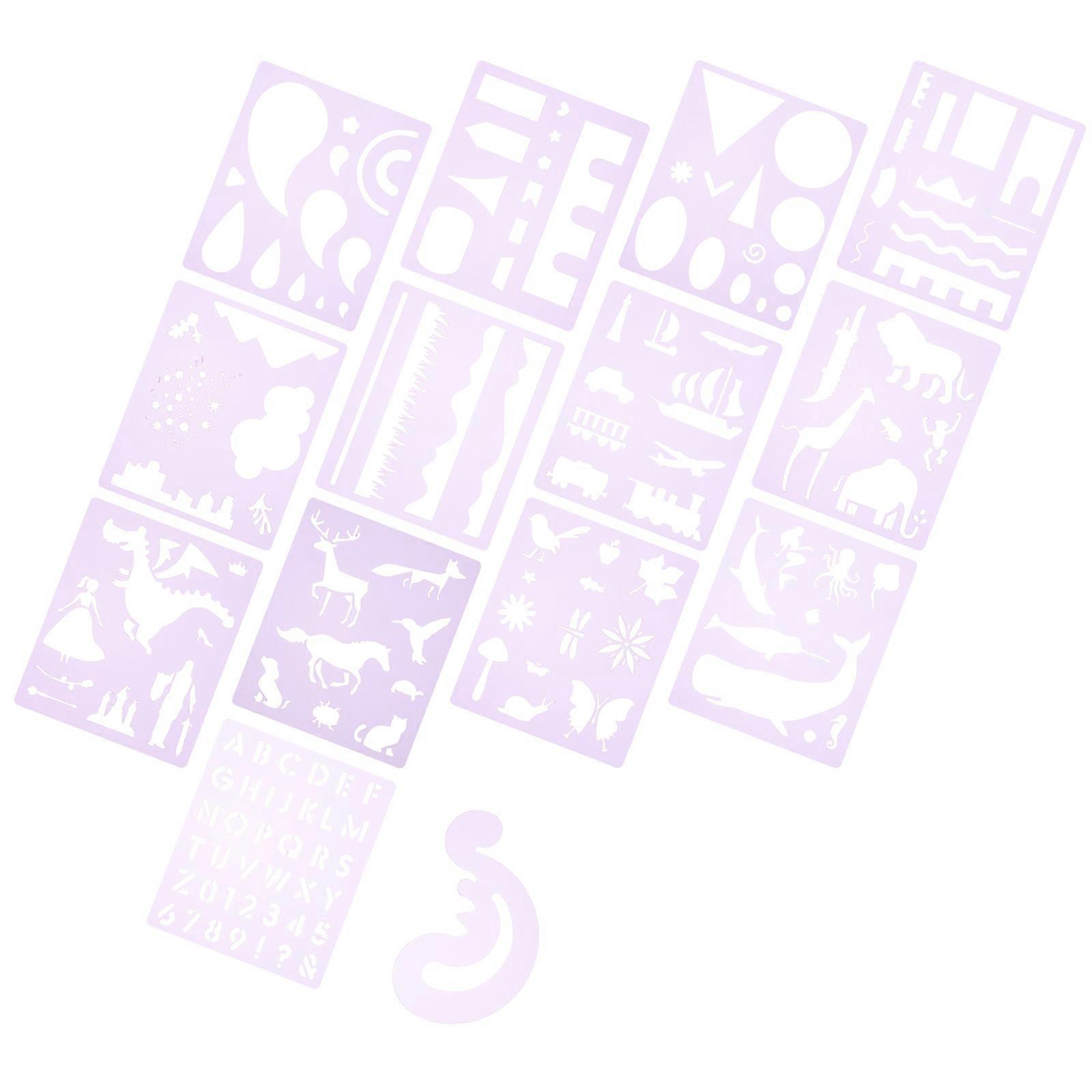 Drawing Painting Stencils Set 14Pcs For Artists Craft Projects Violet Color Flat Style