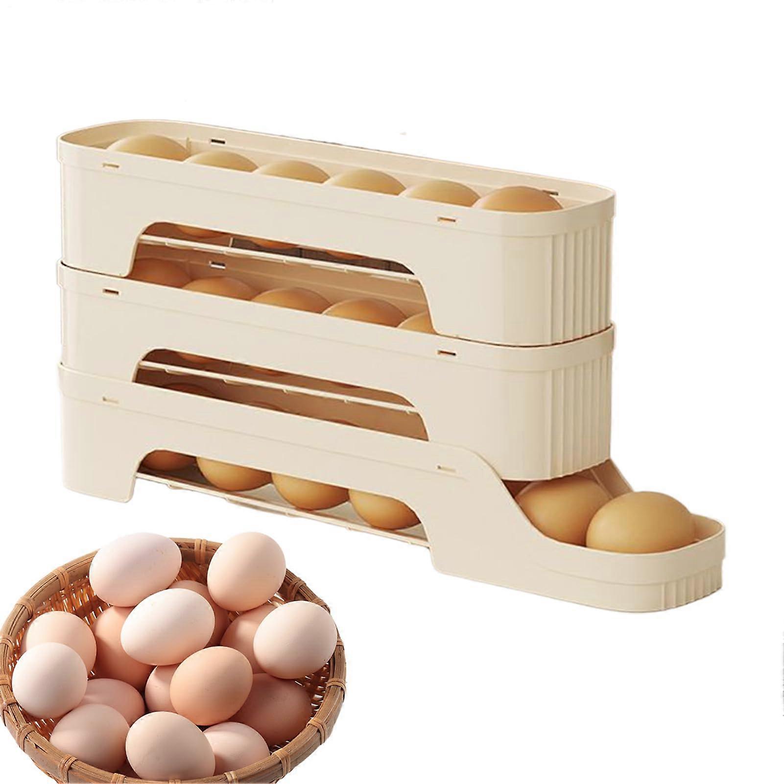 Refrigerator Egg Rack Auto Rolling, Stackable DIY Storage, 3 Tiers