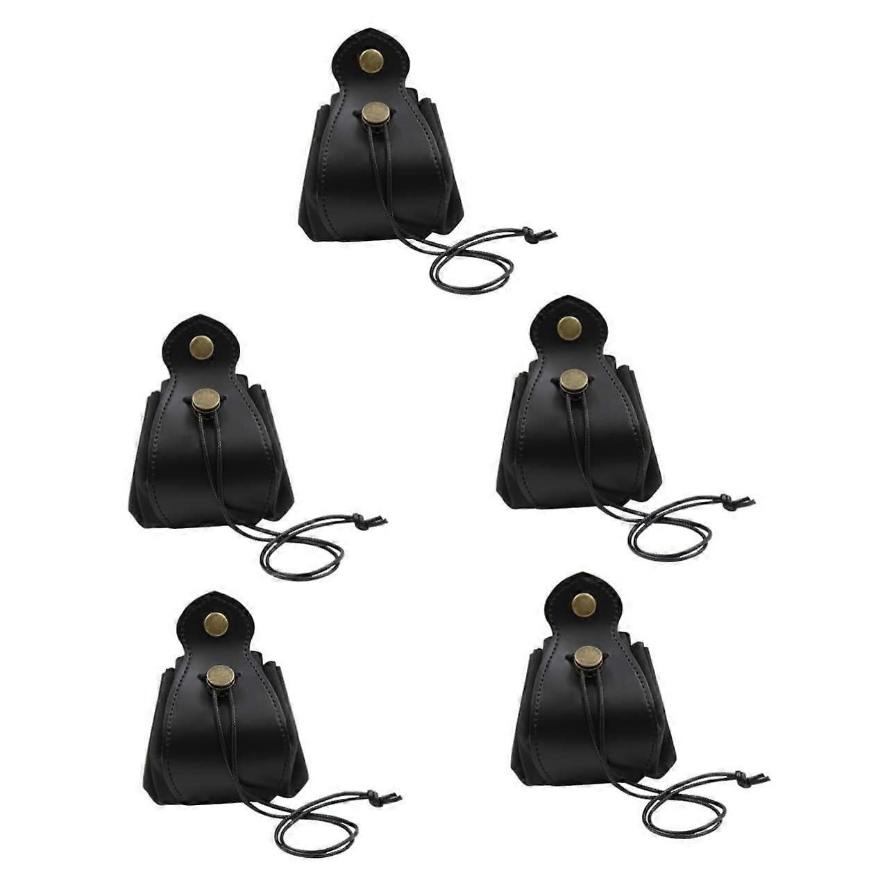 Leather Dice Storage Bag with Drawstring for Board Games Black 5pcs
