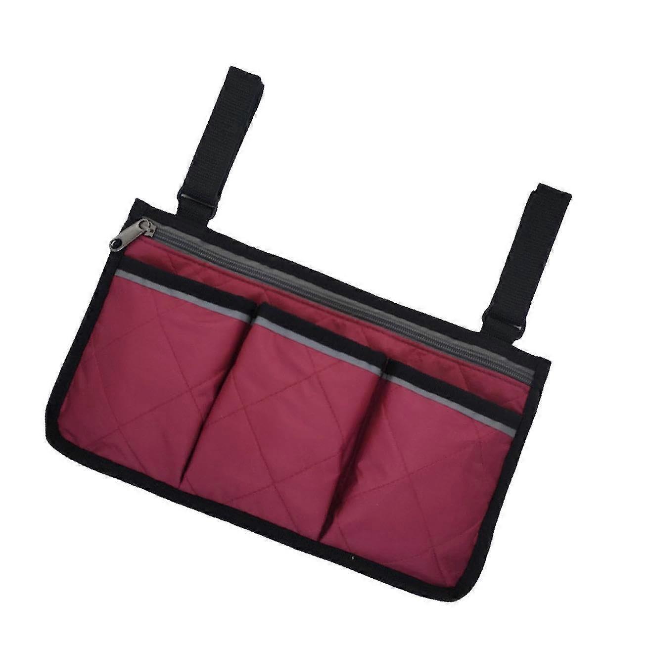 Compacte armsteuntas voor rollator, veelzijdige rolstoelrollator organizer tas, wijnrood, 32,5 x 18 cm