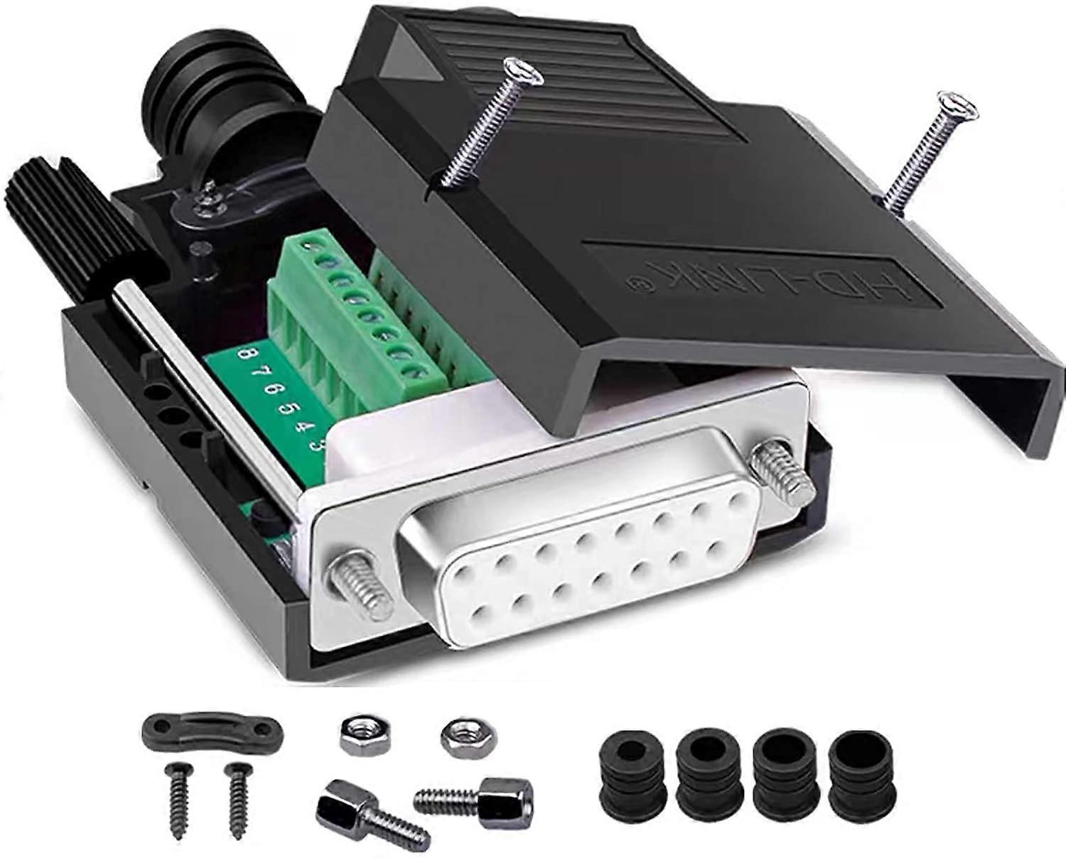 DB15 Solderless RS232 DSUB Series Adapter 16mm Thin 15 Pin Connector Solderless Breakout Board Connector with Housing Accessories (Female)