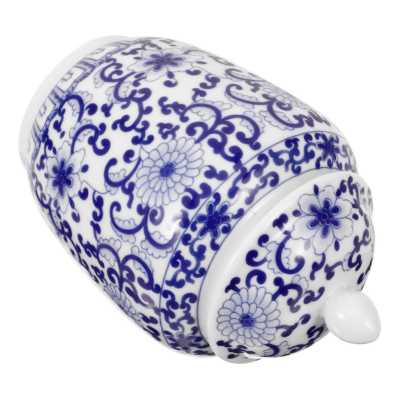 Ceramic Tea Canister Storage Jar for Loose Tea Kitchen Use Blue Ceramic Sealing Function 1Pcs