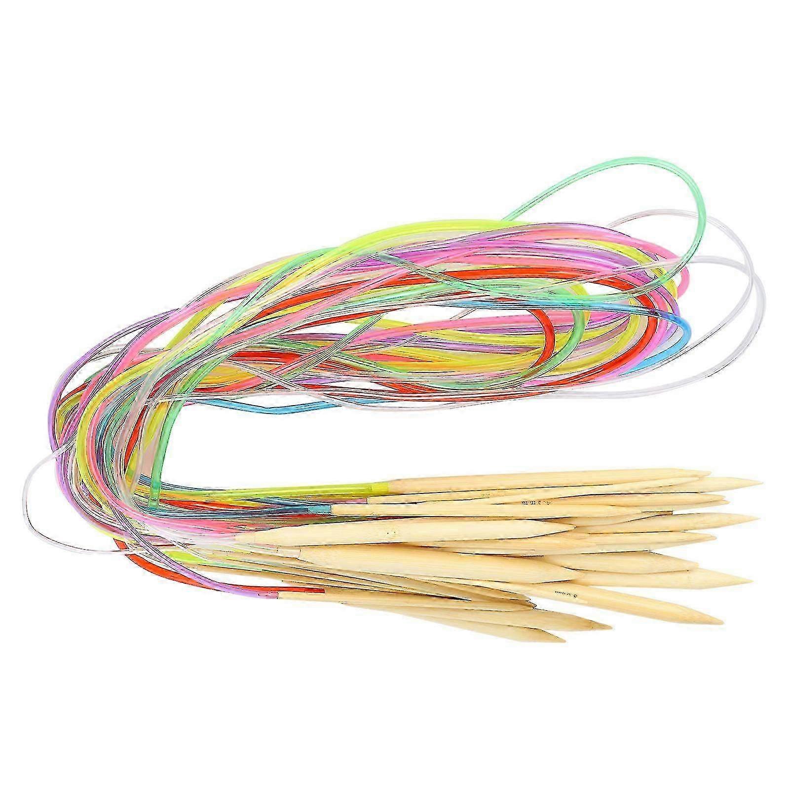 18-Piece Circular Bamboo Knitting Needle Set with Double Pointed Needles - 120cm Flexible Tube Connection for Knitting Enthusiasts