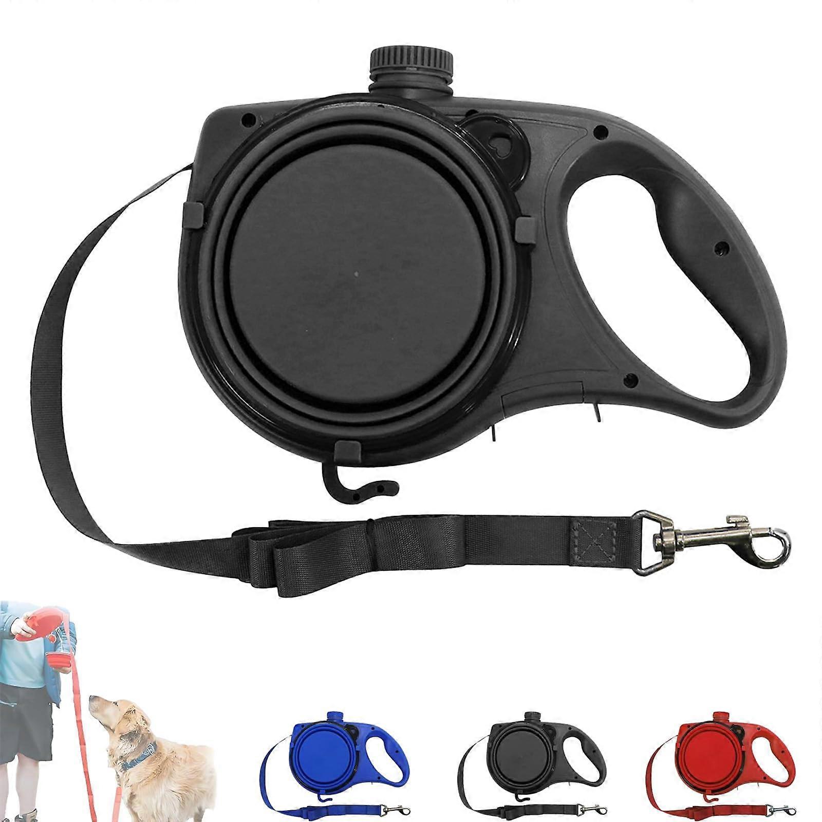 Retractable Dog Belt Plate, 3in1 Leash with Water Bottle and Bowl (Black)