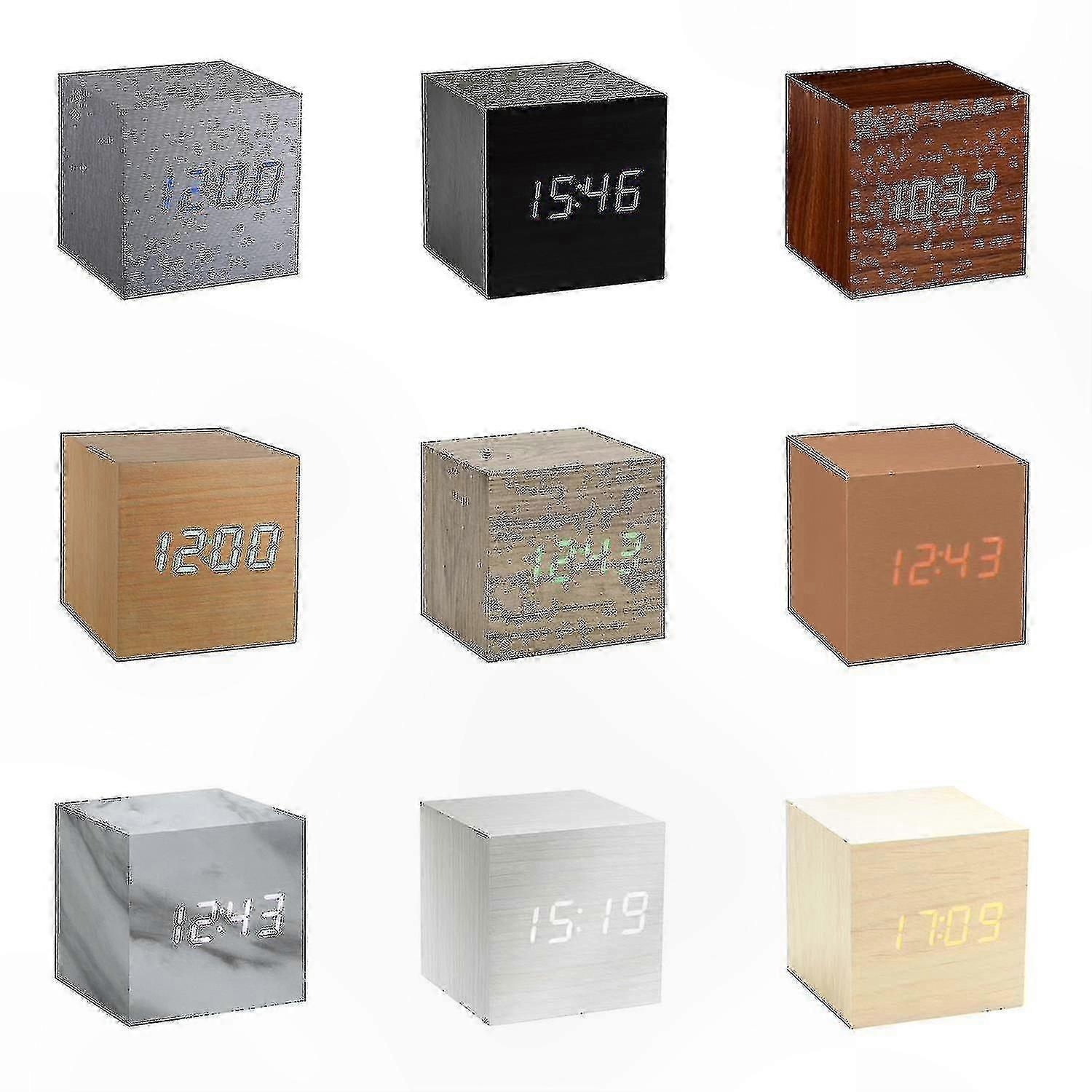 Gingko Cube LED Alarm Clock with Sound Activation, Time Date Temperature Display, Various Colors