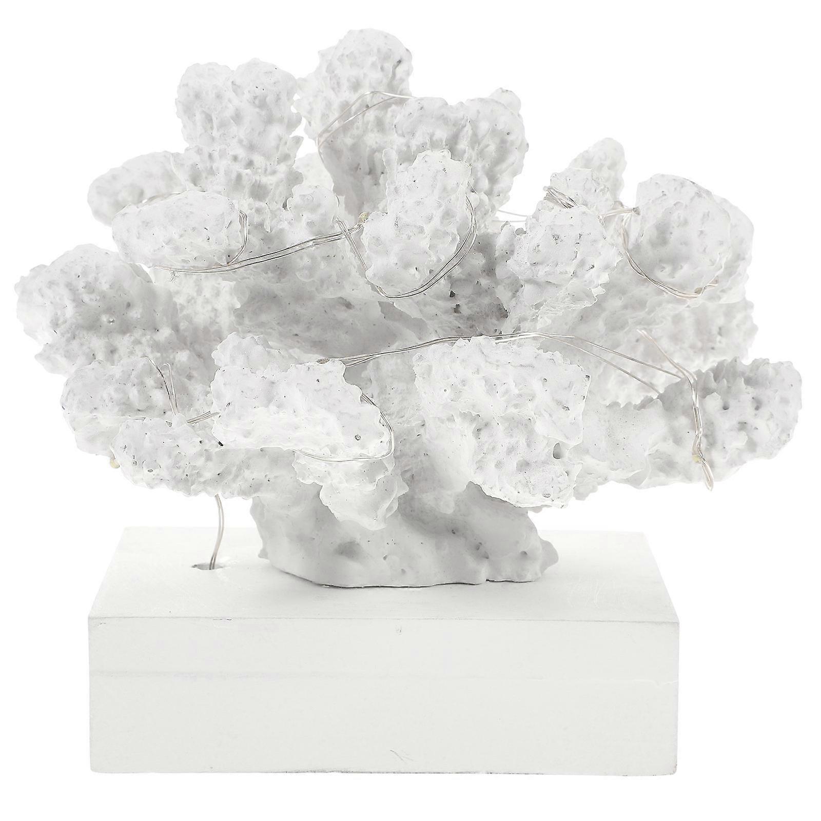 Decorative LED Light Coral Shape Ornament Office Bar Resin White Glowing Craft 1Set