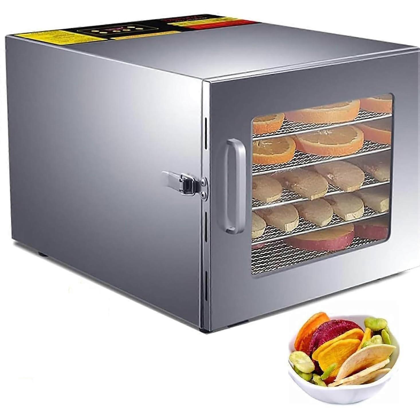 Food Dehydrator 6Layer Stainless Steel, 3590 C Adjustable Temperature, 24Hour Timer, Preserves Nutrients
