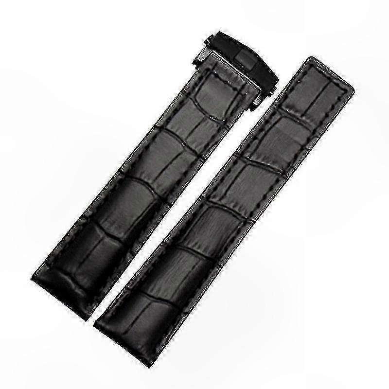 Men's Leather Watch Bands in Black and Red, 19mm 20mm 22mm Widths for Wristwatches