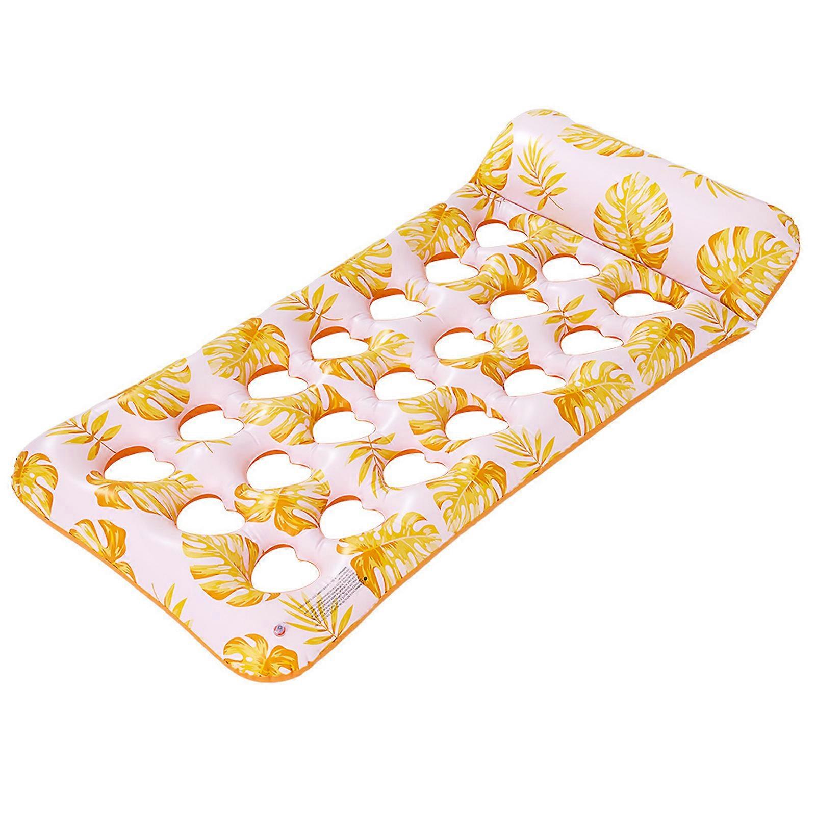 Large Inflatable Water Lounger Leaf Pattern Pool Float Bed For Adults Tear Resistant PVC Material  Yellow